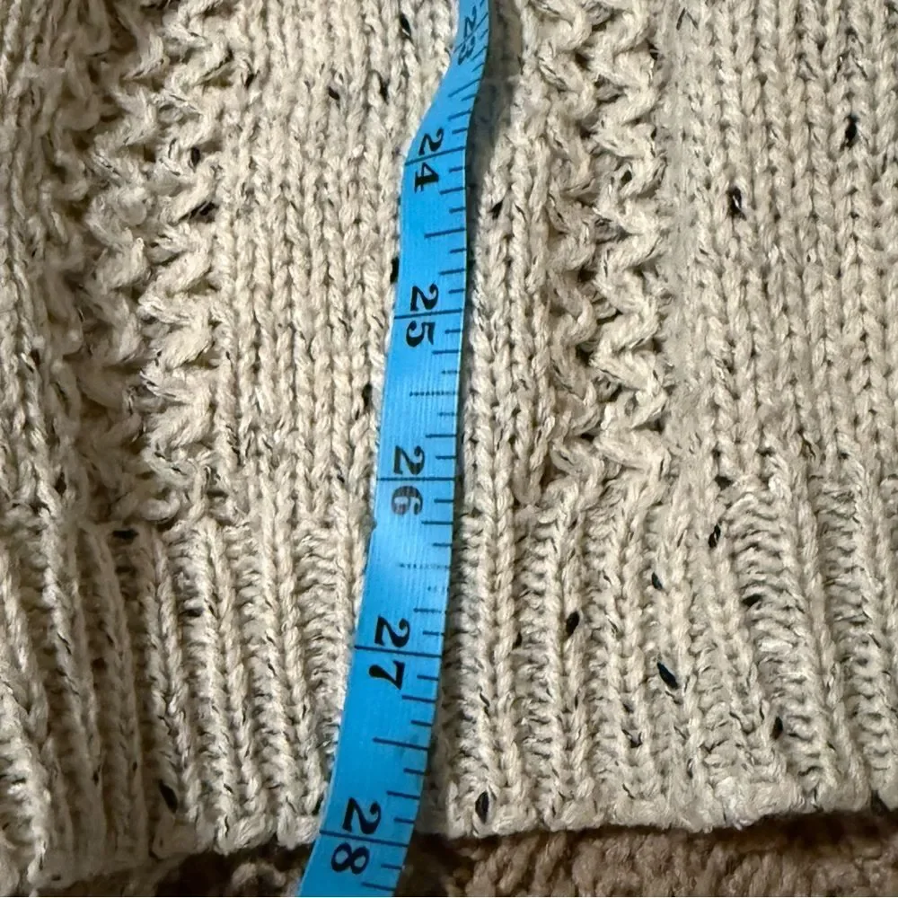 Listicle Cable Knit open front long cardigan in tan color acrylic/mohair s/m